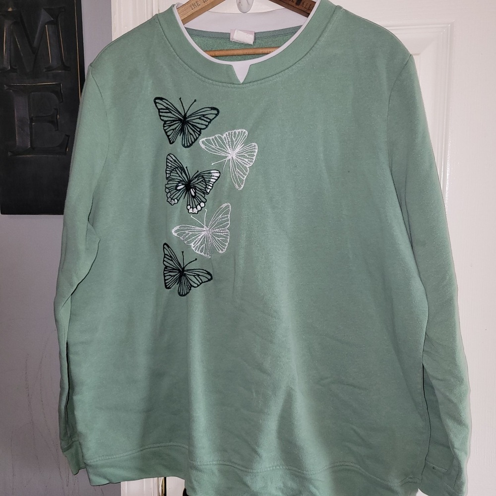 Vtg Adrian Dilafield Crew Neck Sweatshirt Size XL Embroidered Butterfly